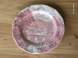 Engels rood Crown Ducal Bridge Scenes Pannenkoekenbord 28,5 cm