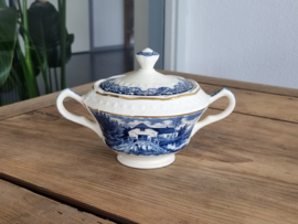 Boerenhoeve blauw Societe Ceramique met goudluster Suikerpot