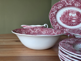 Engels rood Enoch Wedgwood River Scene compleet eetservies 6 personen