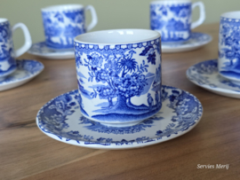Engels blauw Woods Burslem England Seaforth set 5x Koffie kop en schotel