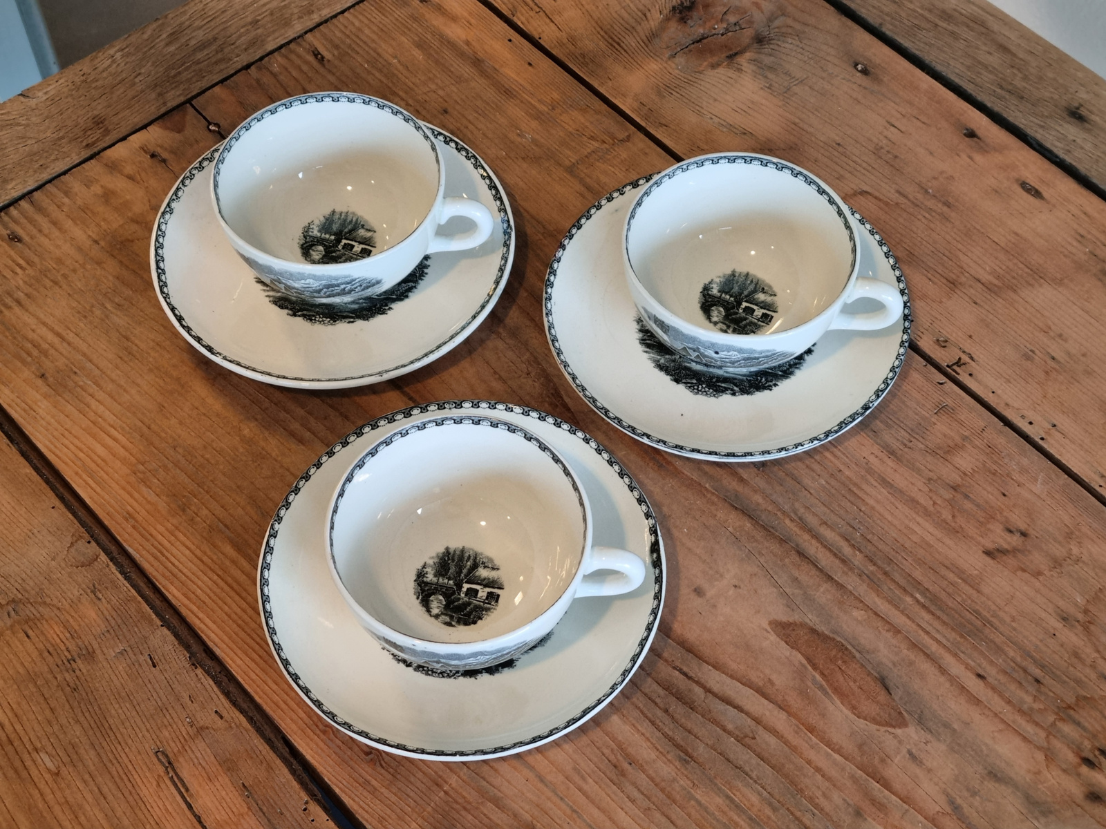 Landschap Zwart Societe Ceramique robuuste set 3x Chocolade | Thee Kop en schotel 10 cm