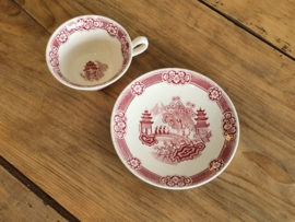 Regout decor Chinois rood set 5x Kop en schotel