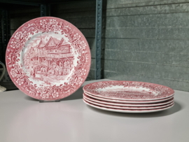 Engels rood 17th Century England Royal Tudorware Staffordshire set 6x Plat Dinerbord 25,5 cm