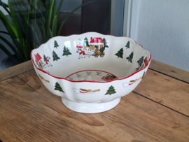 Engels Mason's Christmas Village 1983 Kerstservies Serveerschaal op voet  26,5 cm