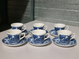 Engels blauw Grindley Country Inns set 6x kop en schotel