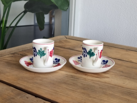 Oud Boerenbont Regout | Royal Sphinx  Set 2x Espresso Kop en Schotel