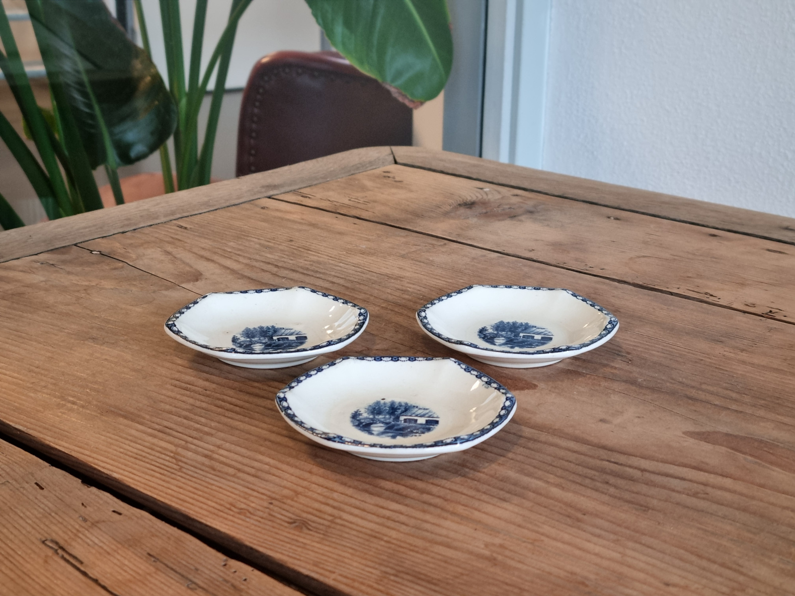 Landschap Blauw Societe Ceramique Set 3x Serveerbordje | Theezakjeslegger (hoekig model)