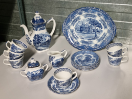 Engels blauw Grindley Country Inns compleet koffieservies theeservies 6 personen