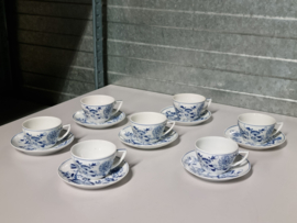 Zwiebelmuster Regout set 7x Thee Kop en schotel (hoekig oortje)