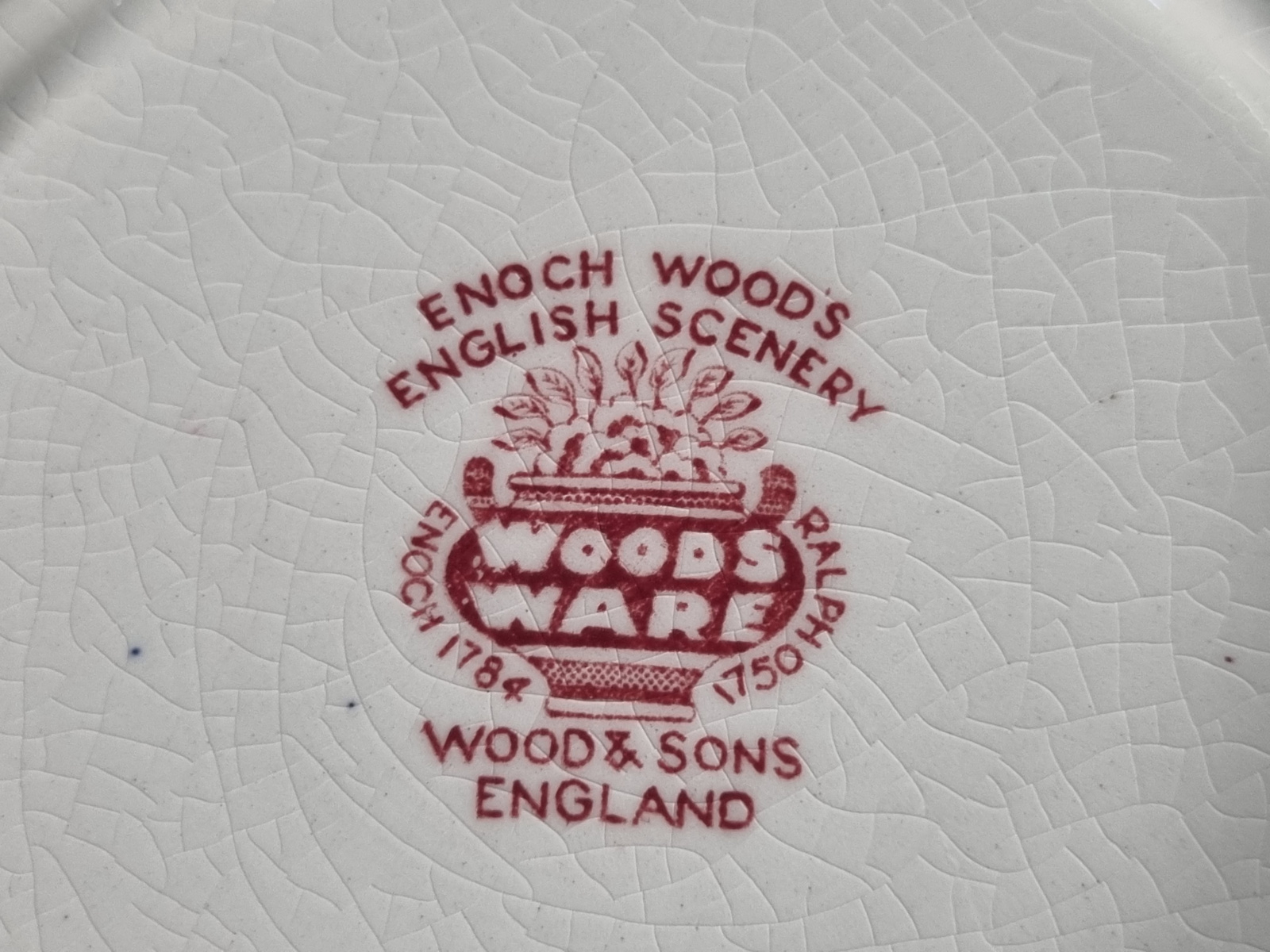 Engels rood Woods Ware hoge ronde schaal 23,5 cm