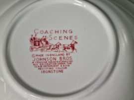 Engels rood Coaching Scenes by Johnson Bros set 2x dekschaal terrine