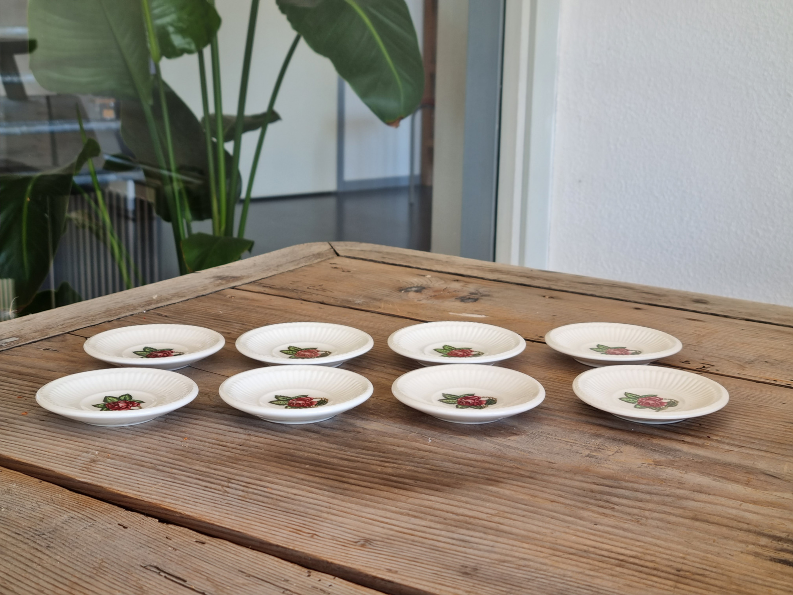 Wedgwood Moss Rose set 8x serveerbordje, theezakjeslegger 8 cm