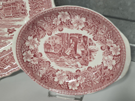 Engels rood Coaching Taverns Royal Tudor Ware Staffordshire koffieservies 6 personen