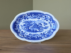 Engels blauw Woods Burslem England Seaforth ovale schaal 22 cm