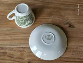 Engels groen Coaching Taverns Royal Tudor Ware Staffordshire kop en schotel