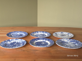 Engels blauw Mix & Match Set 6x ontbijtbord 19,5 - 20,5 cm