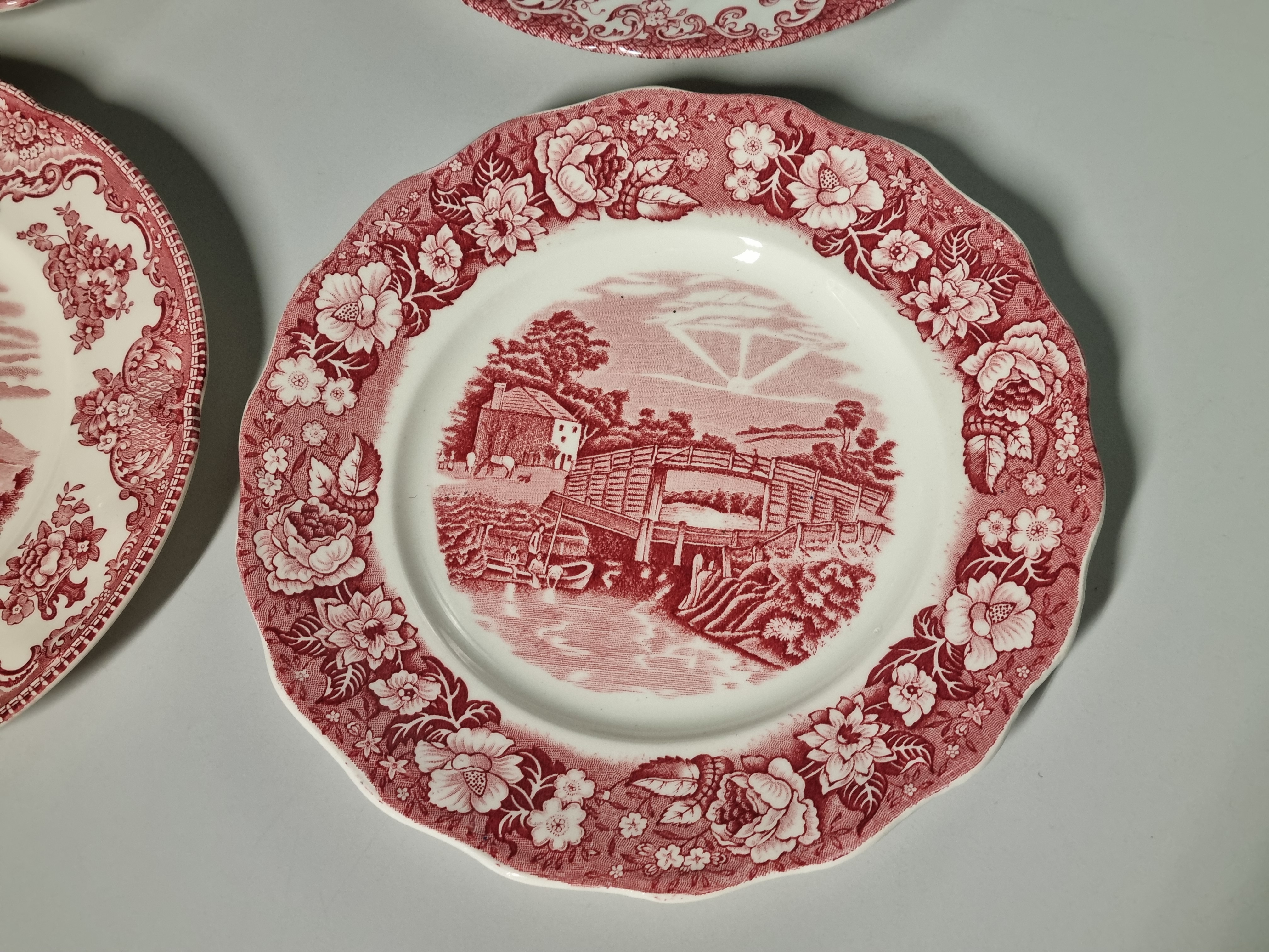 Engels rood Set 6x mix & match ontbijtbordje dessertbordje