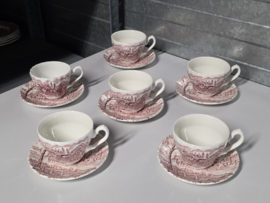 Engels rood Royal Wessex Postkoets set 6x kop en schotel