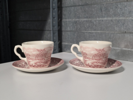 Engels rood Ironstone Tableware set 2x kop en schotel