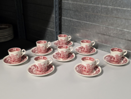 Engels Copeland Spode's Tower rood set 8x espresso kop en schotel