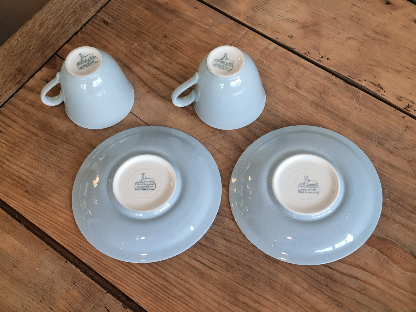 Vintage Regout pastel blauw set 2x Kop en schotel