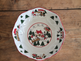 Engels Mason's Christmas Village 1983 Kerstservies Serveerschaal op voet  26,5 cm
