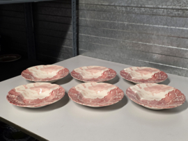 Engels rood Johnson Bros Olde English Countryside set 6x diep bord 22,5 cm