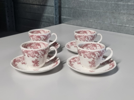 Villeroy en Boch Valeria rood Set 4x Koffie Kop en schotel, rode stempel