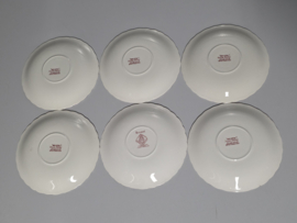 Engels rood Crown Ducal Bristol set 6x gebaksbordje 17,5 cm