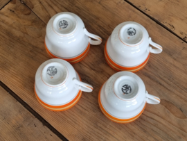 Societe Ceramique set 4x chocolade kop en schotel (vintage/retro wit met oranje)