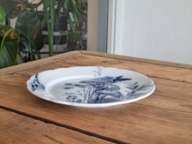 Petrus Regout decor Plata donker blauw Plat Bord 23,5 cm (afb. vogel op paddestoel)