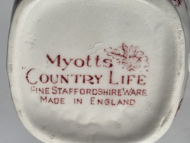 Engels rood Jachtservies Myott's Country Life roomstel met suikerkom (witte binnenkant)