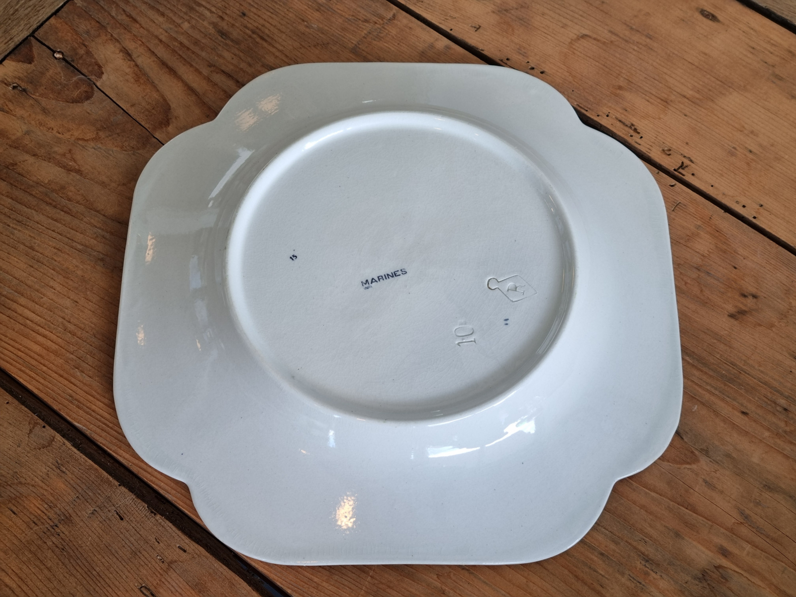 Petrus Regout Marines donkerblauw vierkant bord (hoekig model, zonsondergang)  29,5 cm
