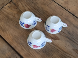 Oud Boerenbont Regout set 3x Kop en schotel (oude blauwe stempel)