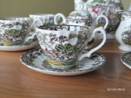Engels bruin ingekleurd Jachtservies Myott's Country Life Koffieservies theeservies 6 personen