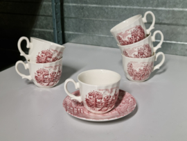 Engels rood Ironstone EIT Ltd England set 6x Kop en schotel