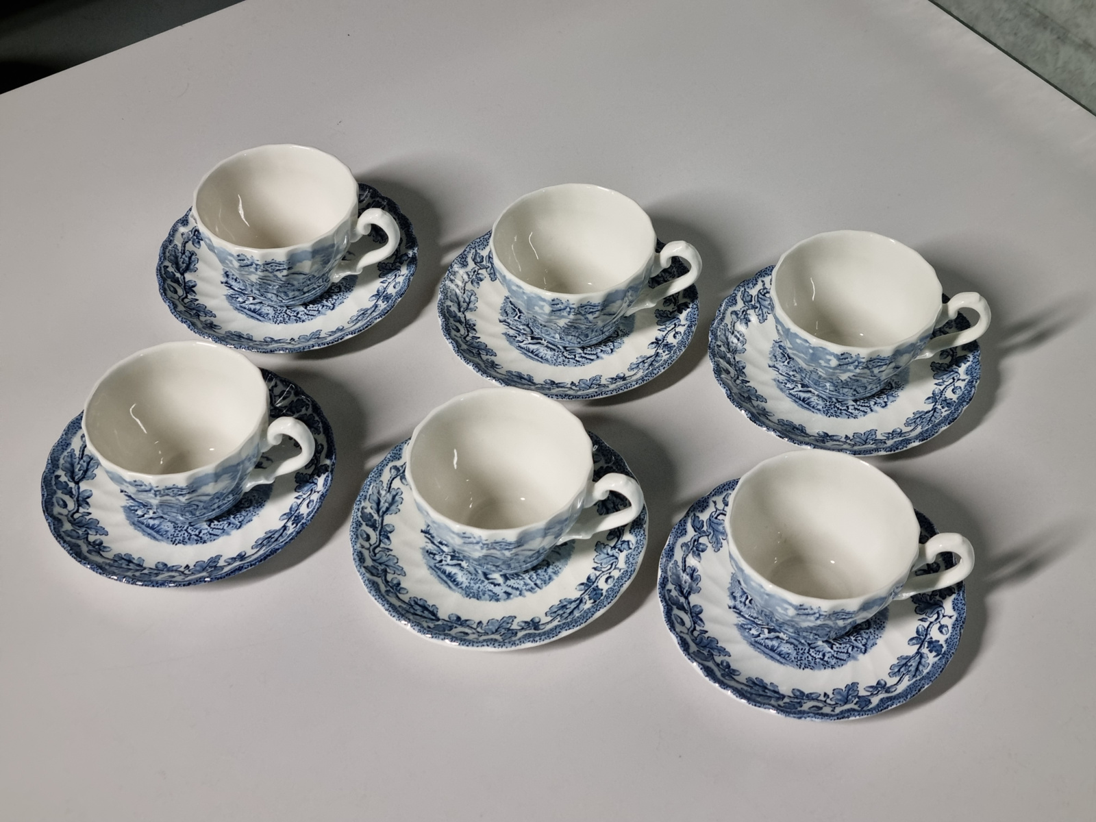 Engels blauw Jachtservies Myott's Country Life set 6x Kop en schotel (witte binnenkant)