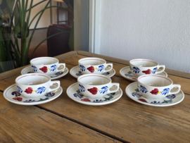 Boerenbont Boch set 6x thee kop en schotel (zwarte stempel)