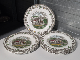 Engels bruin ingekleurd Jachtservies Myott's Country Life set 8x groot dinerbord 27 cm
