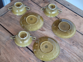 Vintage Regout Royal Sphinx olijfgroen set 3x Soepkom met schotel