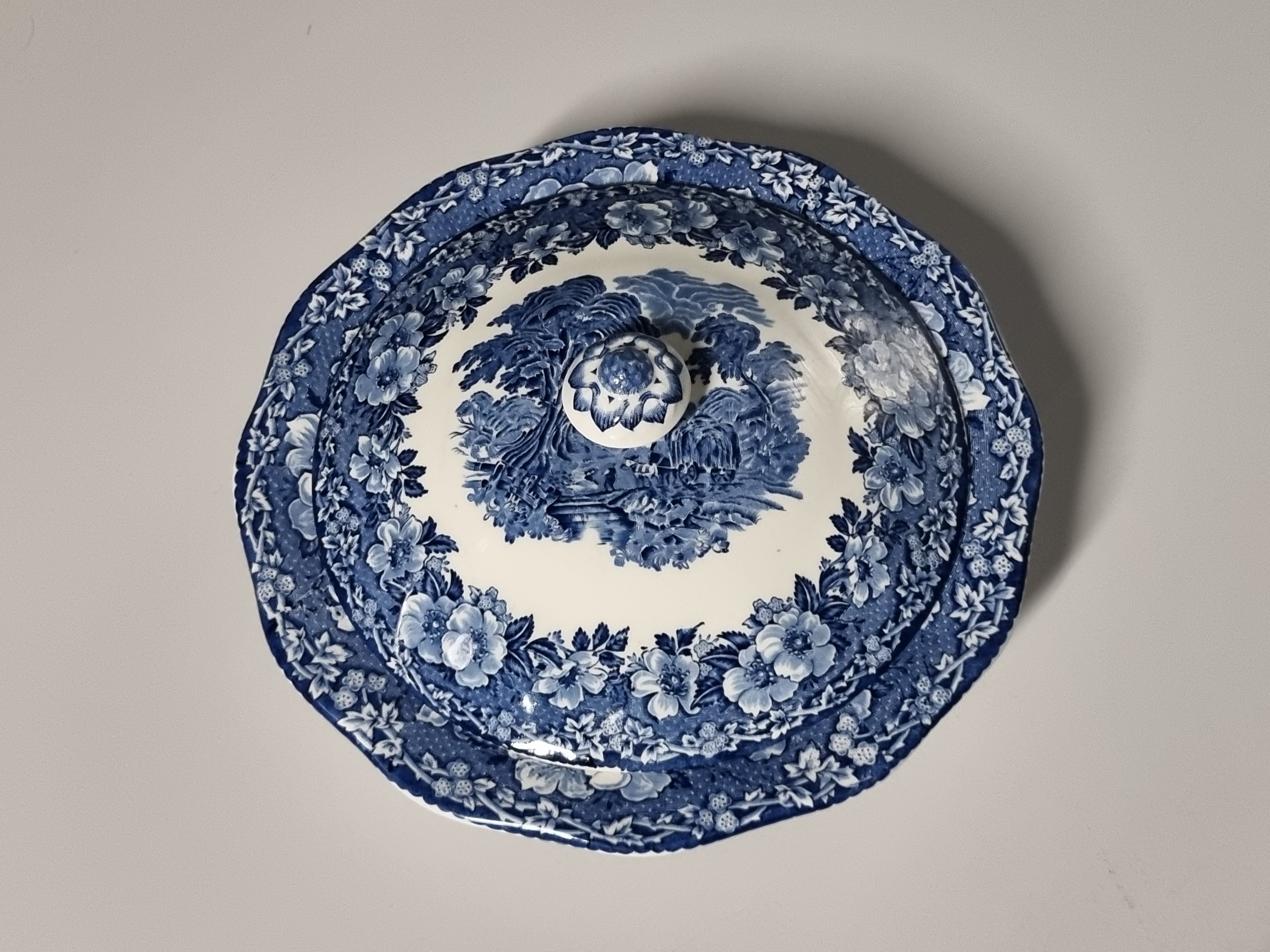 Engels blauw Enoch Wedgwood Woodland dekschaal terrine 24 cm