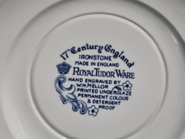 Engels blauw 17th Century England Royal Tudor Ware Staffordshire ontbijtbordje 20,5 cm