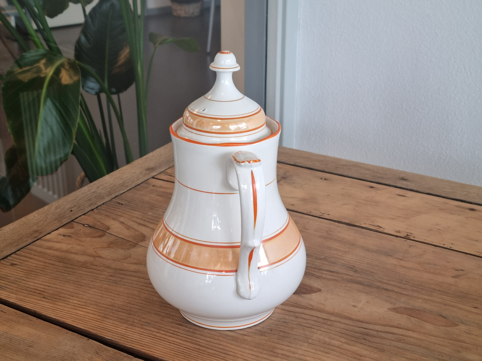 Societe Ceramique Koffiepot (vintage/retro wit met oranje)