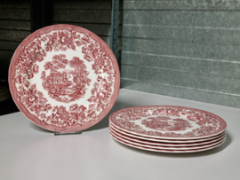 Engels rood Myott Tonquin set 6x Plat Dinerbord 25,5 cm