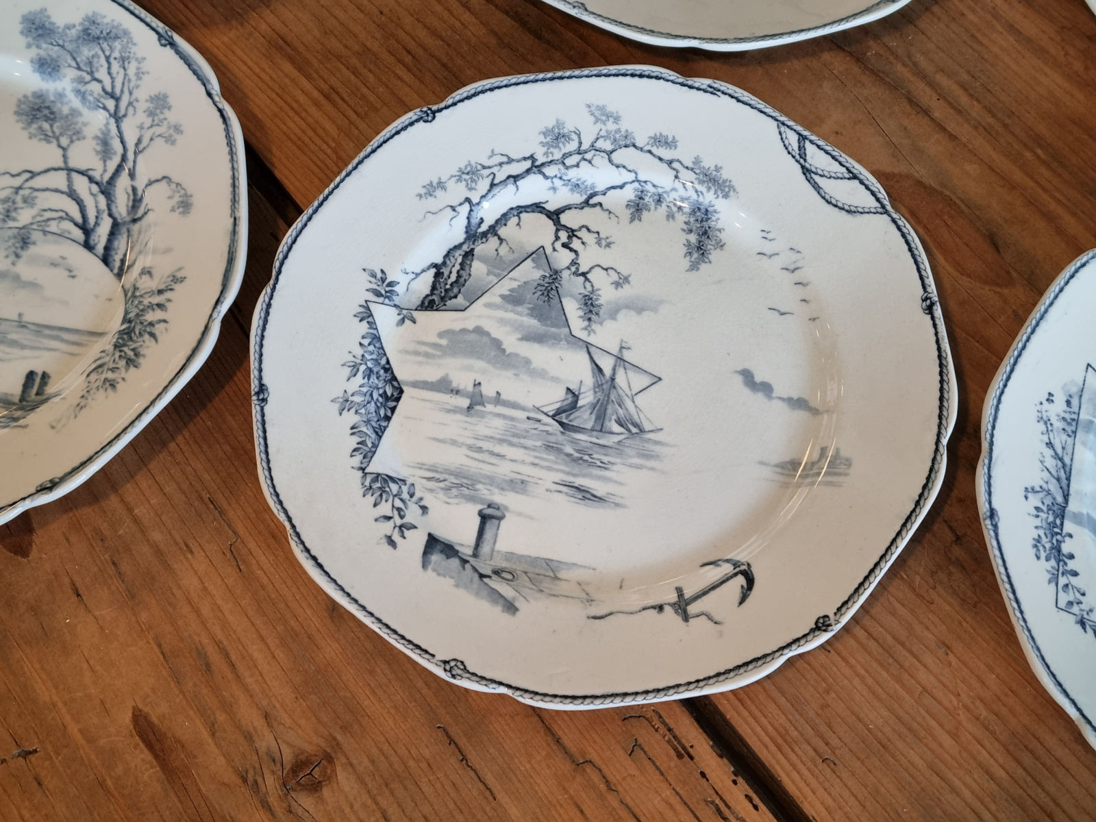 Petrus Regout Marines donkerblauw set 6x plat dinerbord 23,5 cm (hoekig model)