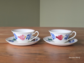 Oud Boerenbont Regout set 2x thee kop en schotel 10 cm