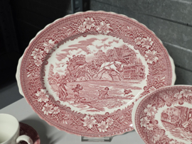 Engels rood Coaching Taverns Royal Tudor Ware Staffordshire koffieservies 6 personen