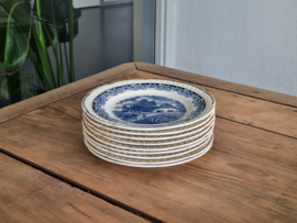 Boerenhoeve blauw Societe Ceramique met goudluster Set 9x Ontbijtbordje 21 cm