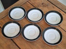 Societe Ceramique zwart met paarse bloem set 6x Kop en schotel