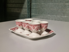 Villeroy en Boch Fasan rood set 6x Eierdopje op plateau